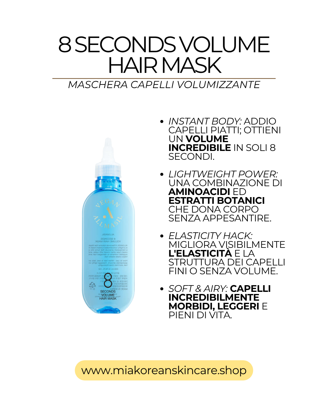 ALLMASIL - Maschera per capelli vegana volume idratante 200 ml