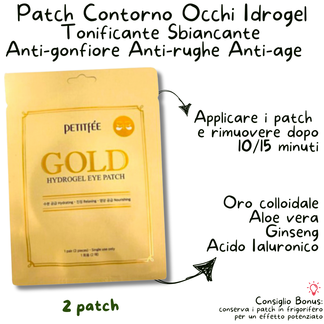 INDICAZIONI UTILIZZO PATCH COREANO CONTORNO OCCHI IN HYDROGEL ED ORO