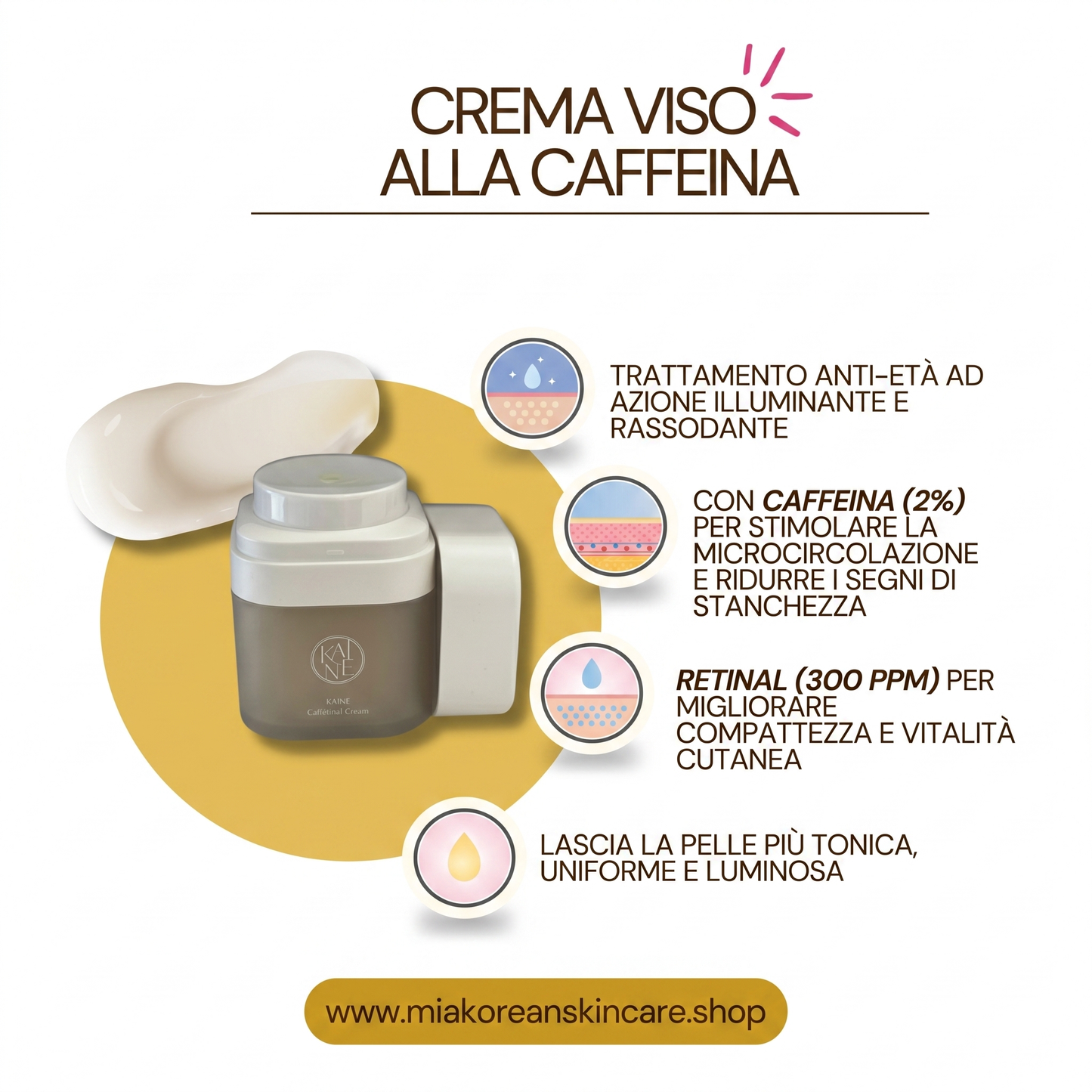 KAINE - Crema viso alla caffeina rivitalizzante antiage 50 ml