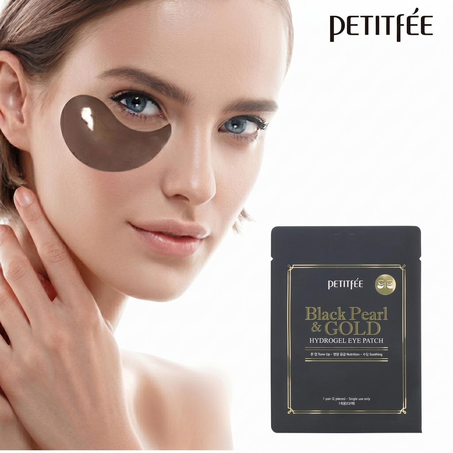 PETITFEE - Maschera contorno occhi in hydrogel con perla nera ed oro 2 pz