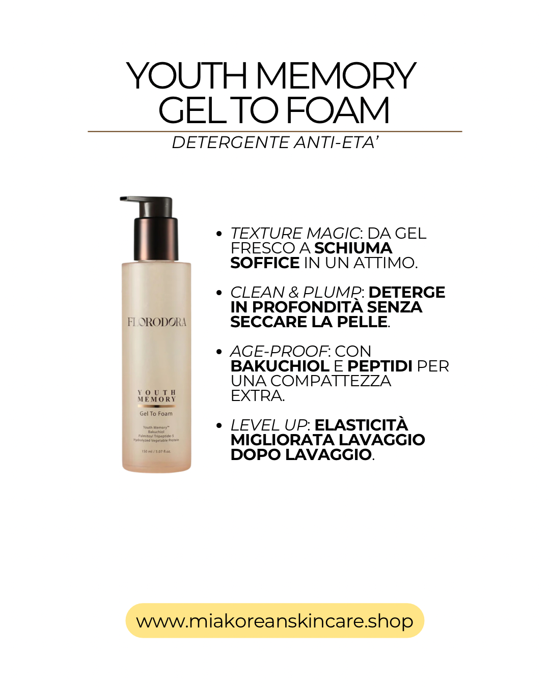 YOUTH MEMORY BY FLORODORA - Detergente viso VEGANO ipoallergenico 150 ml
