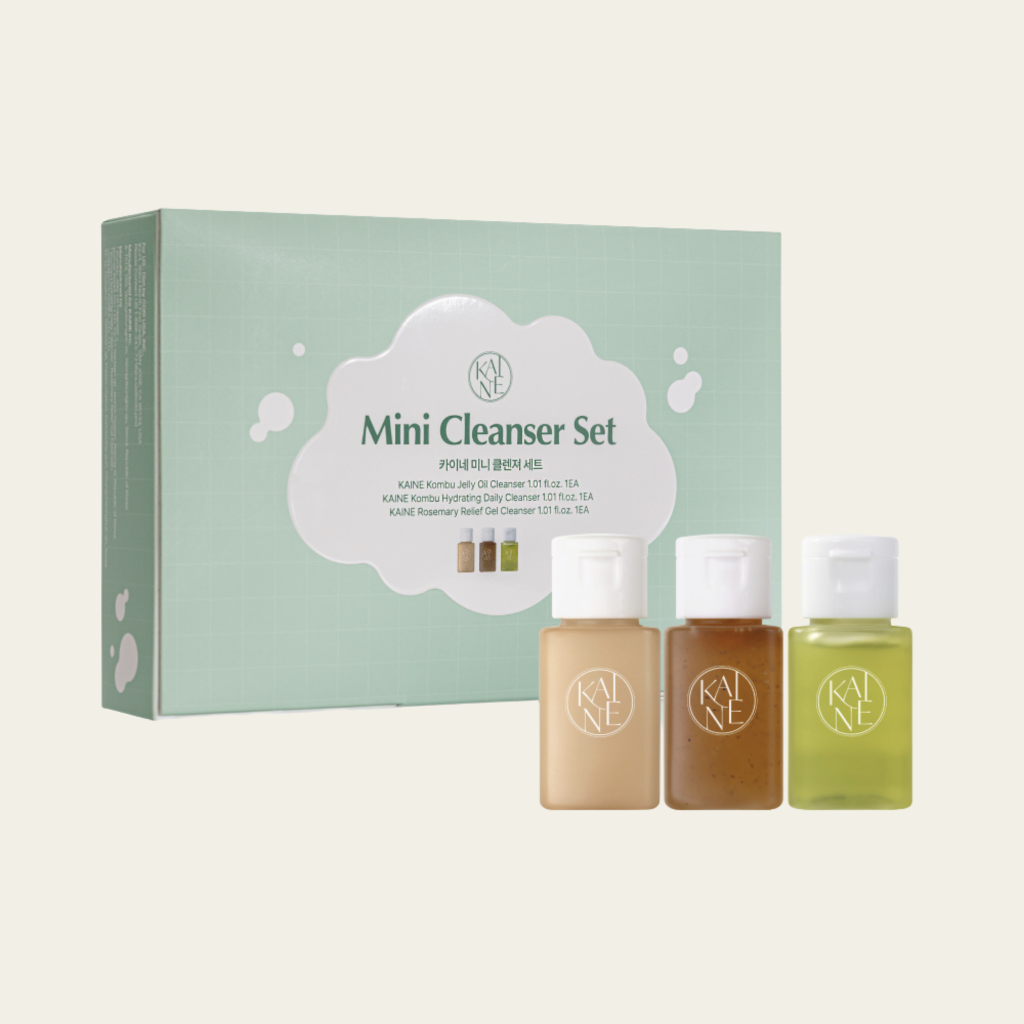 KAINE MINI CLEANSER SET - Kombu Jelly Oil Cleanser + Kombu Hydrating Daily Cleanser + Rosemary Relief Gel Cleanser