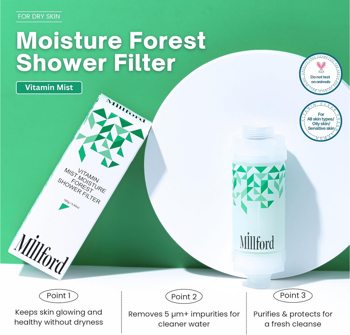 MILLFORD - Filtro doccia con vitamine idratazione intensiva aroma foresta verde