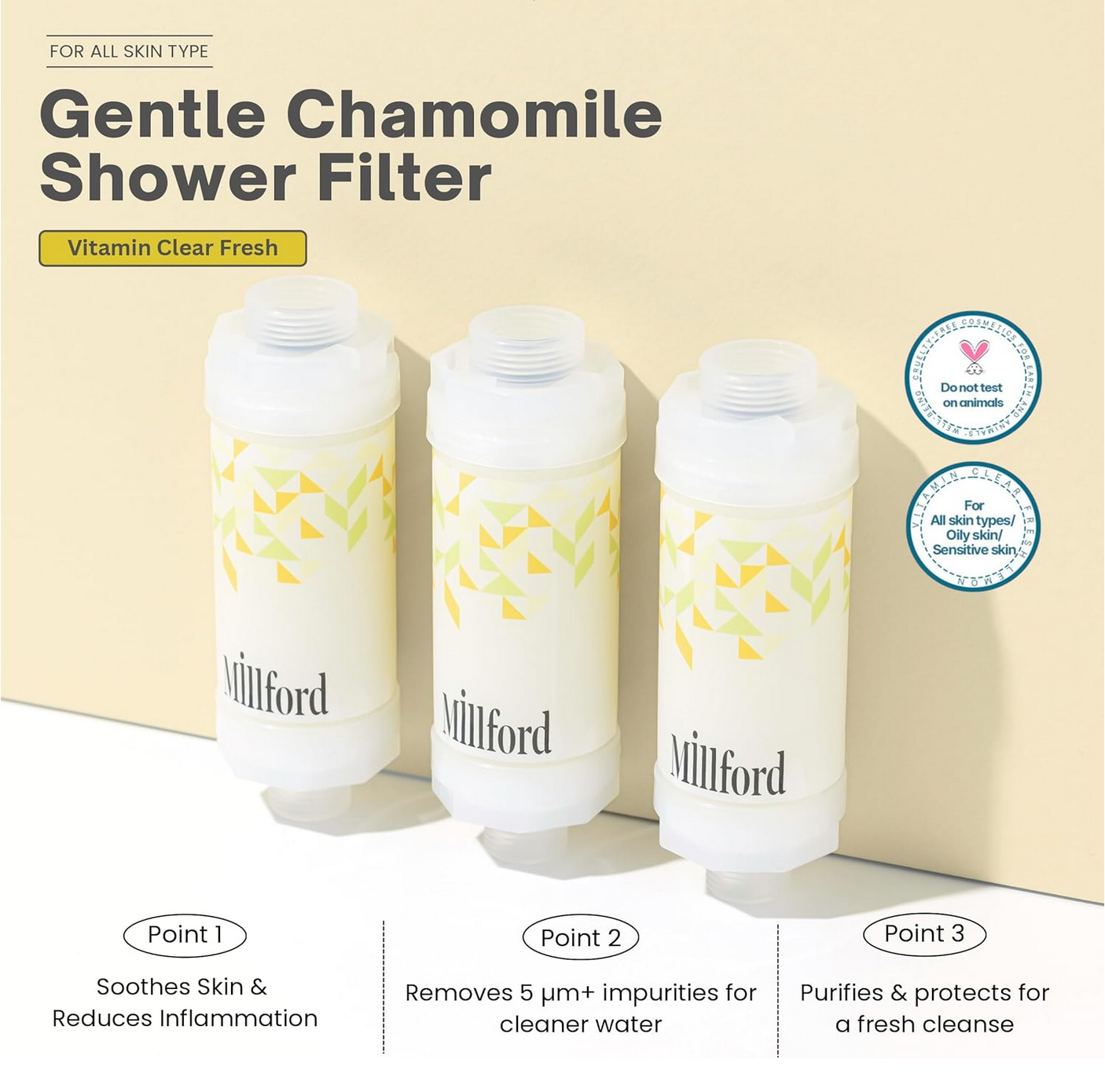 MILLFORD - Filtro doccia detergente idratazione intensa con vitamine aroma camomilla