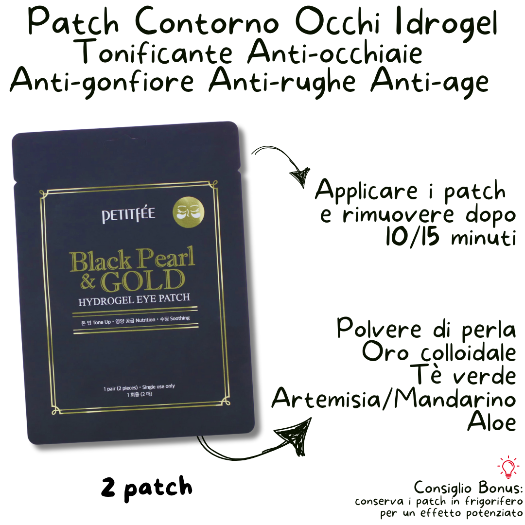 INDICAZIONI UTILIZZO PATCH COREANO CONTORNO OCCHI HYDROGEL CON PERLA NERA ED ORO