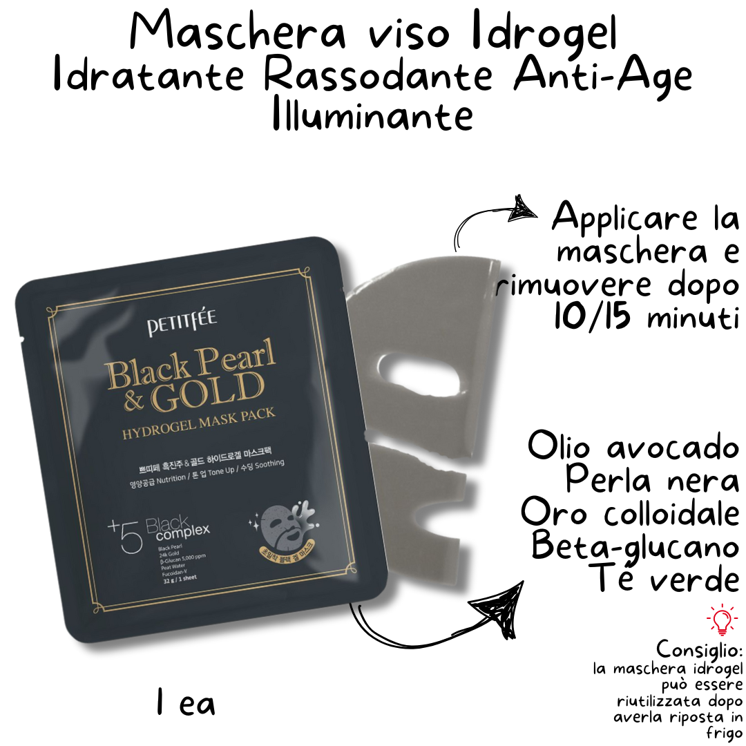INDICAZIONI UTILIZZO MASCHERA COREANA VISO HYDROGEL CON PERLA NERA ED ORO