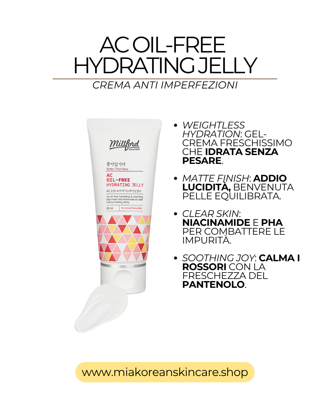 MILLFORD - Crema viso gel idratante e lenitivo per pelli grasse 80 ml