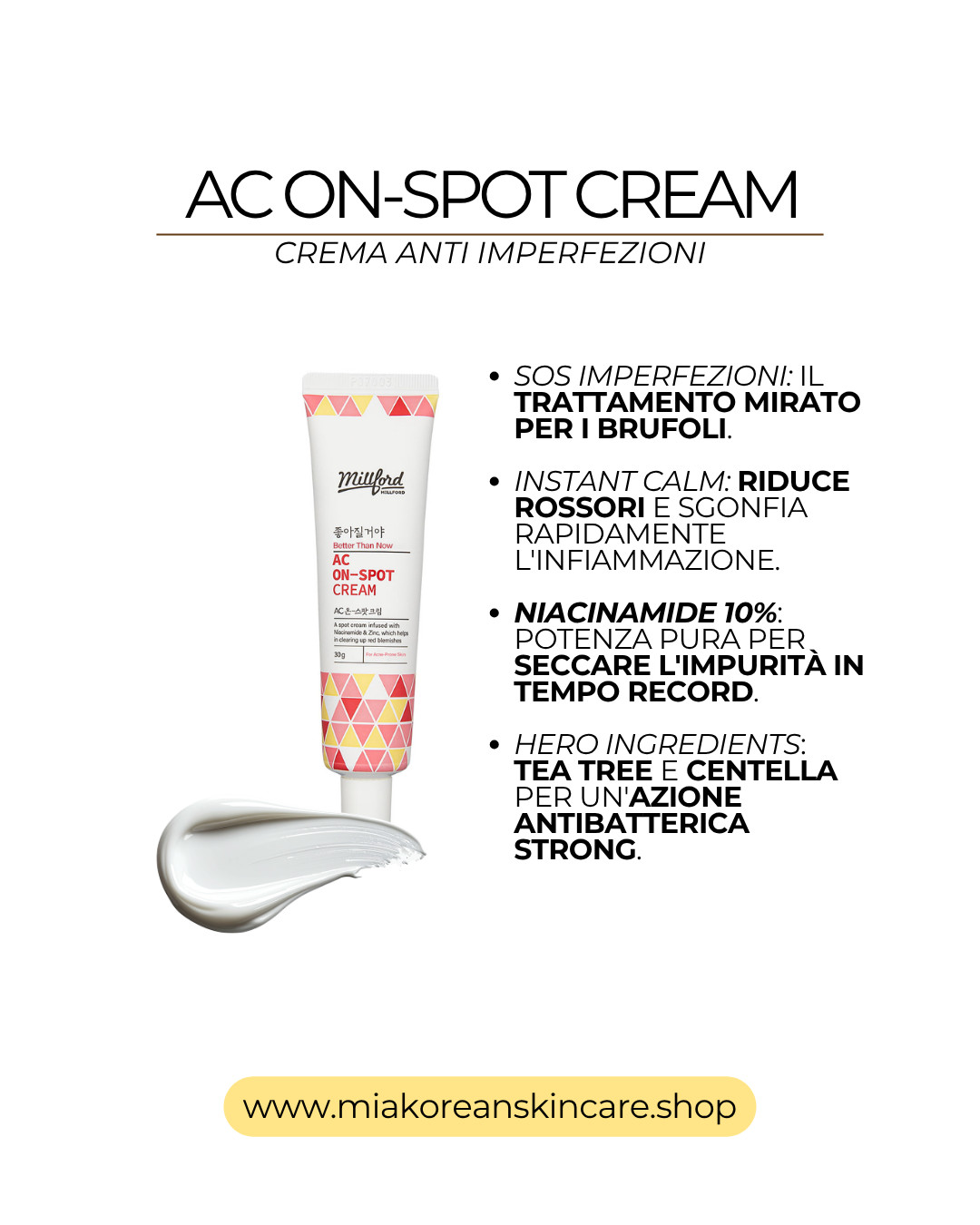 MILLFORD - Crema curativa anti acne ON SPOT per pelli grasse 30gr