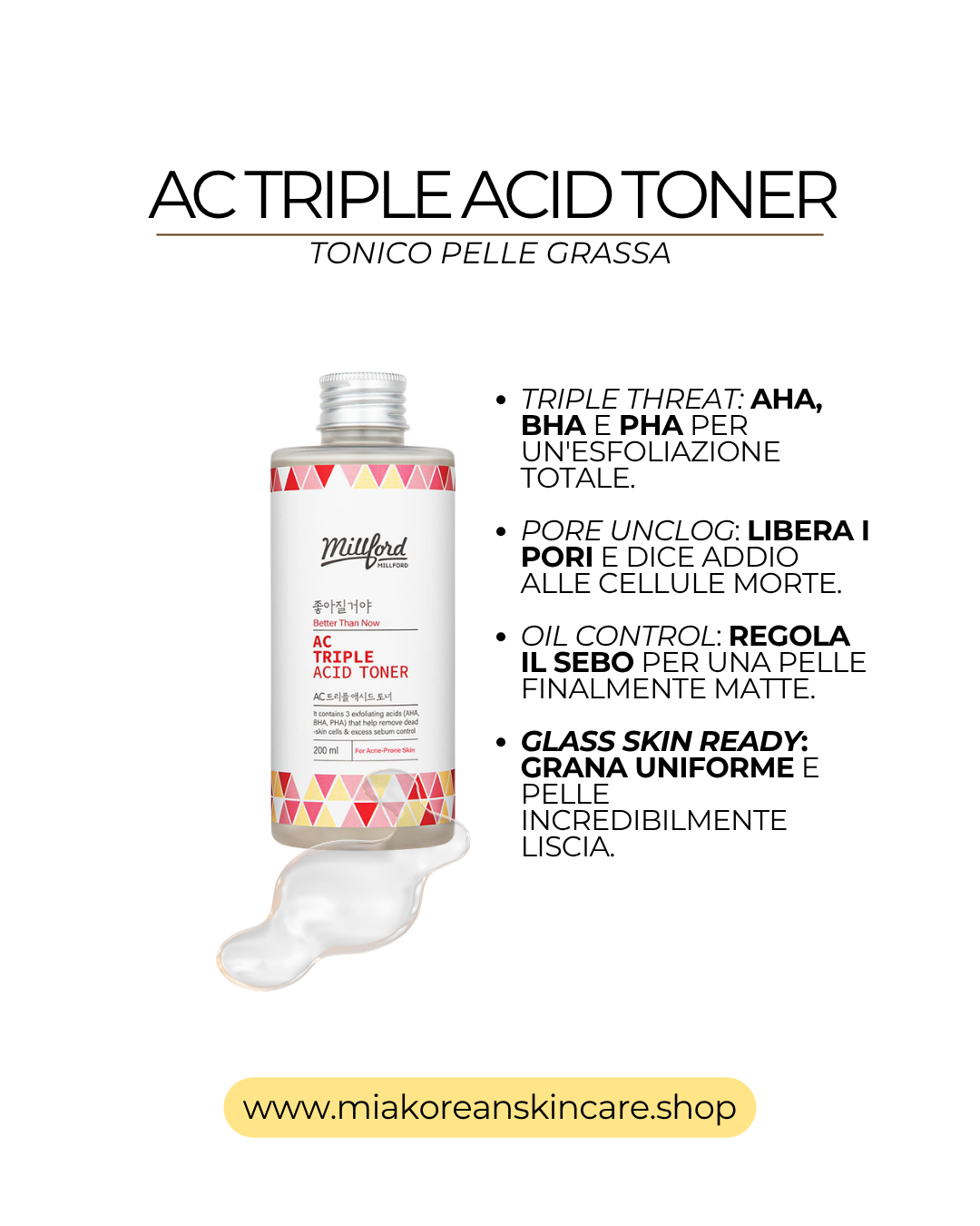MILLFORD - Tonico curativo per pelli acneiche o grasse 200 ml