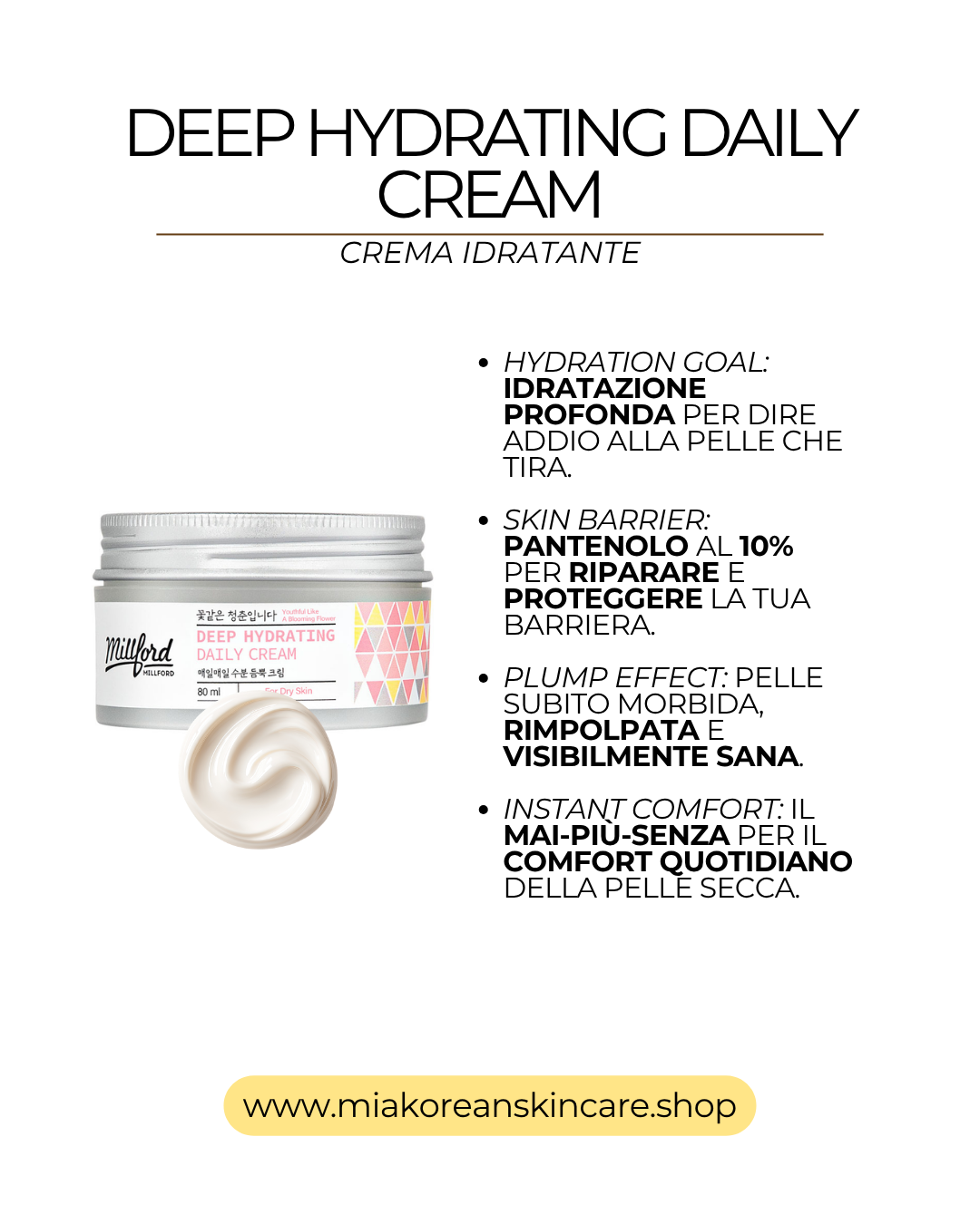 MILLFORD - Crema viso giornaliera idratante riparatrice 80ml