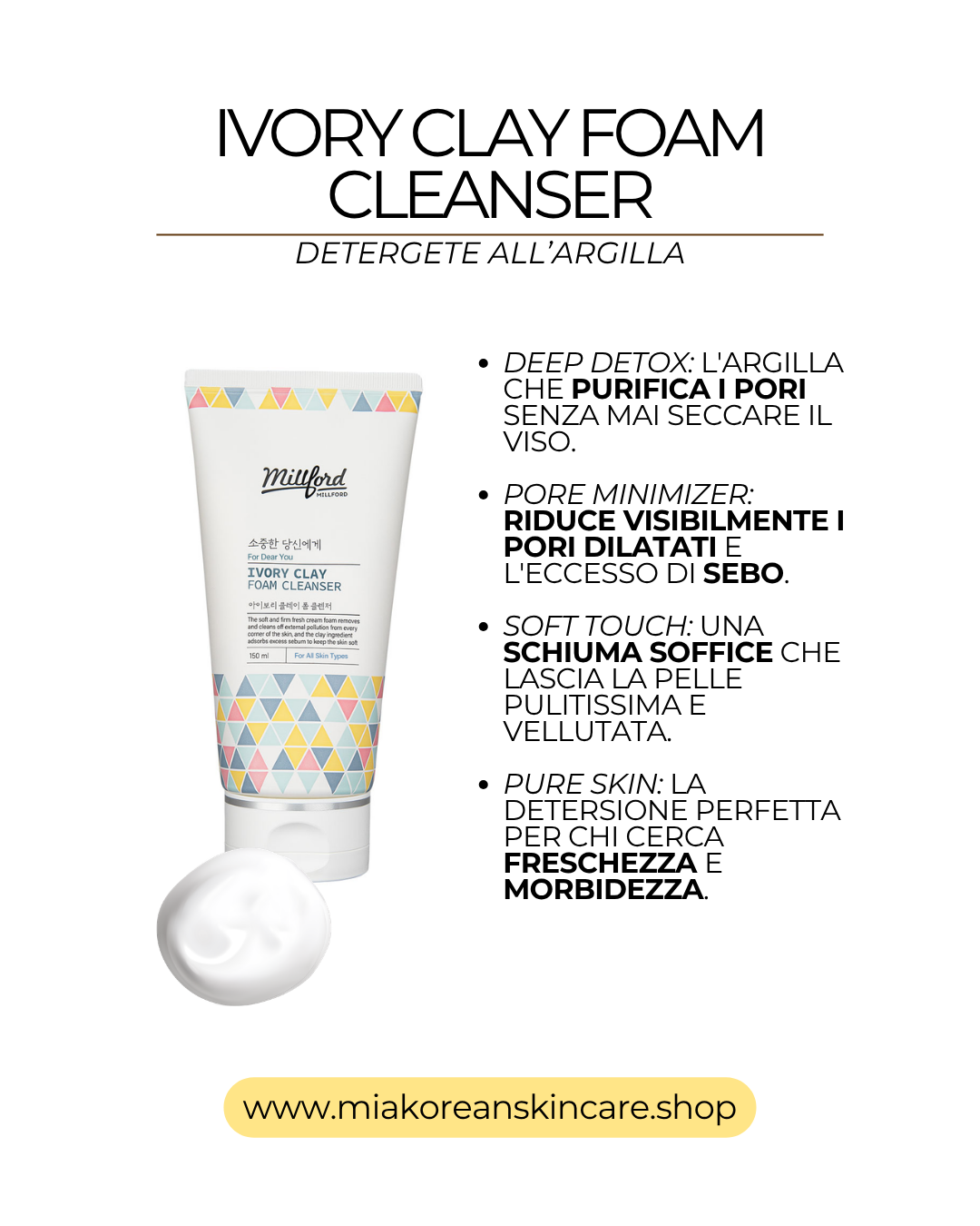MILLFORD - Detergente viso schiumoso all'argilla di avorio 150 ml