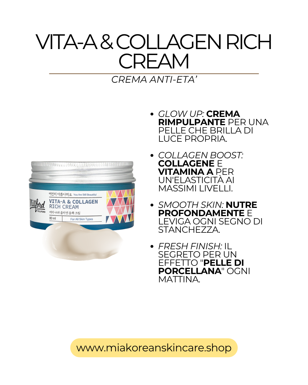 MILLFORD - Crema viso con vitamina A e collagene 80 ml