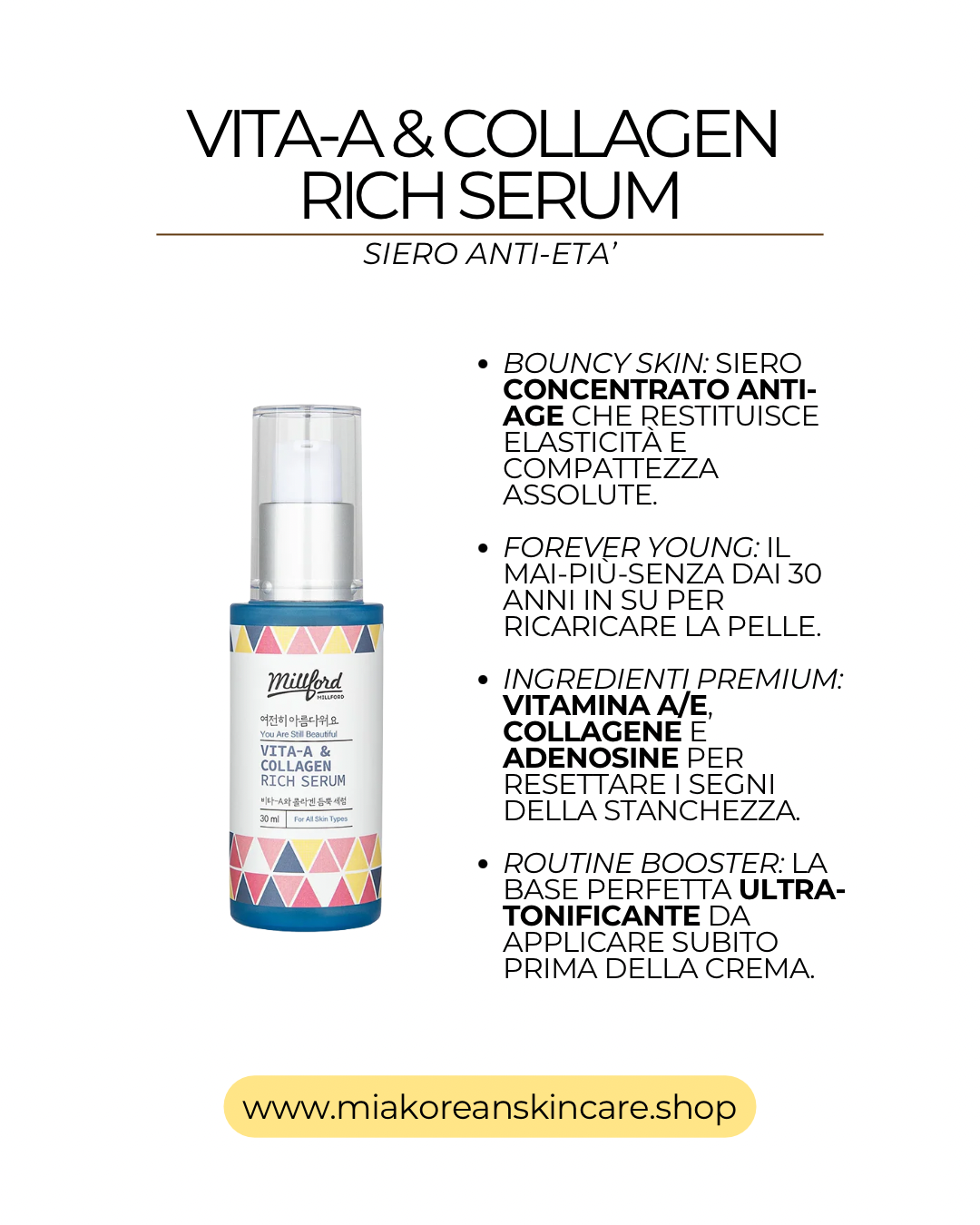 MILLFORD - Siero viso con vitamina A e collagene 15 ml