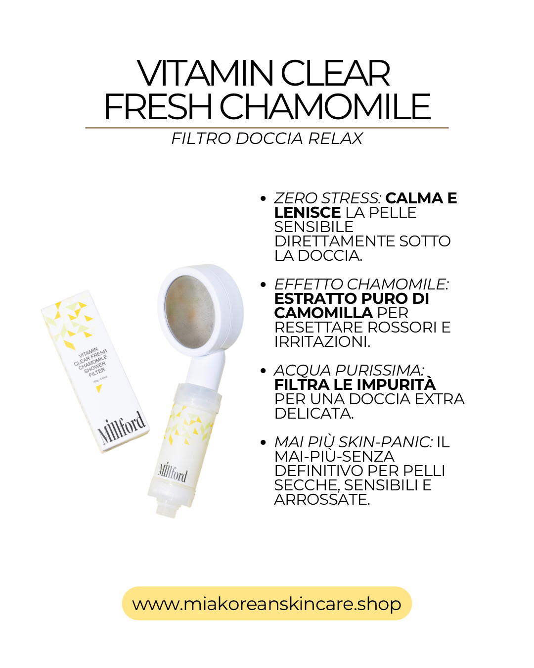 MILLFORD - Filtro doccia detergente idratazione intensa con vitamine aroma camomilla