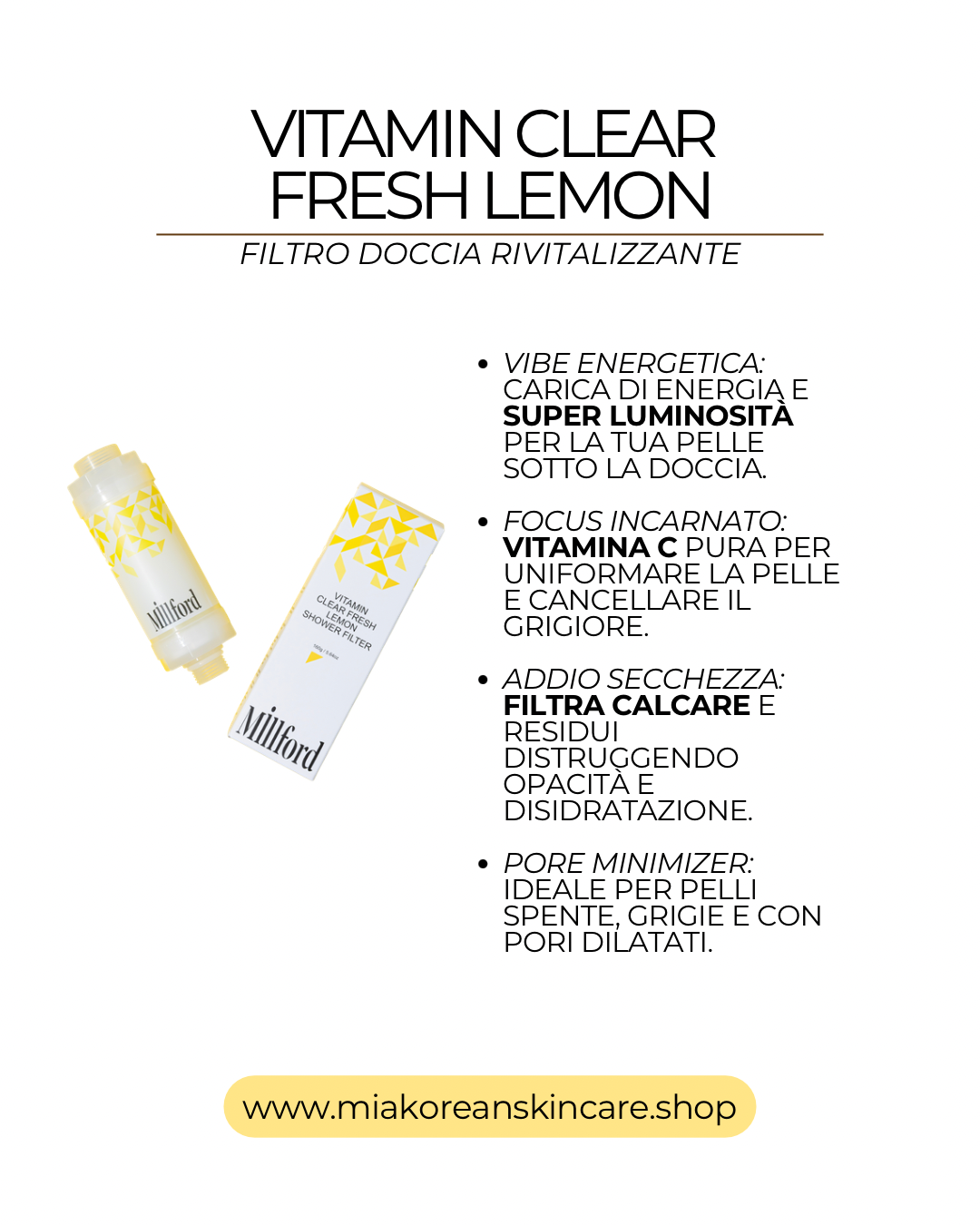 MILLFORD - Filtro doccia detergente idratazione intensa con vitamine aroma limone