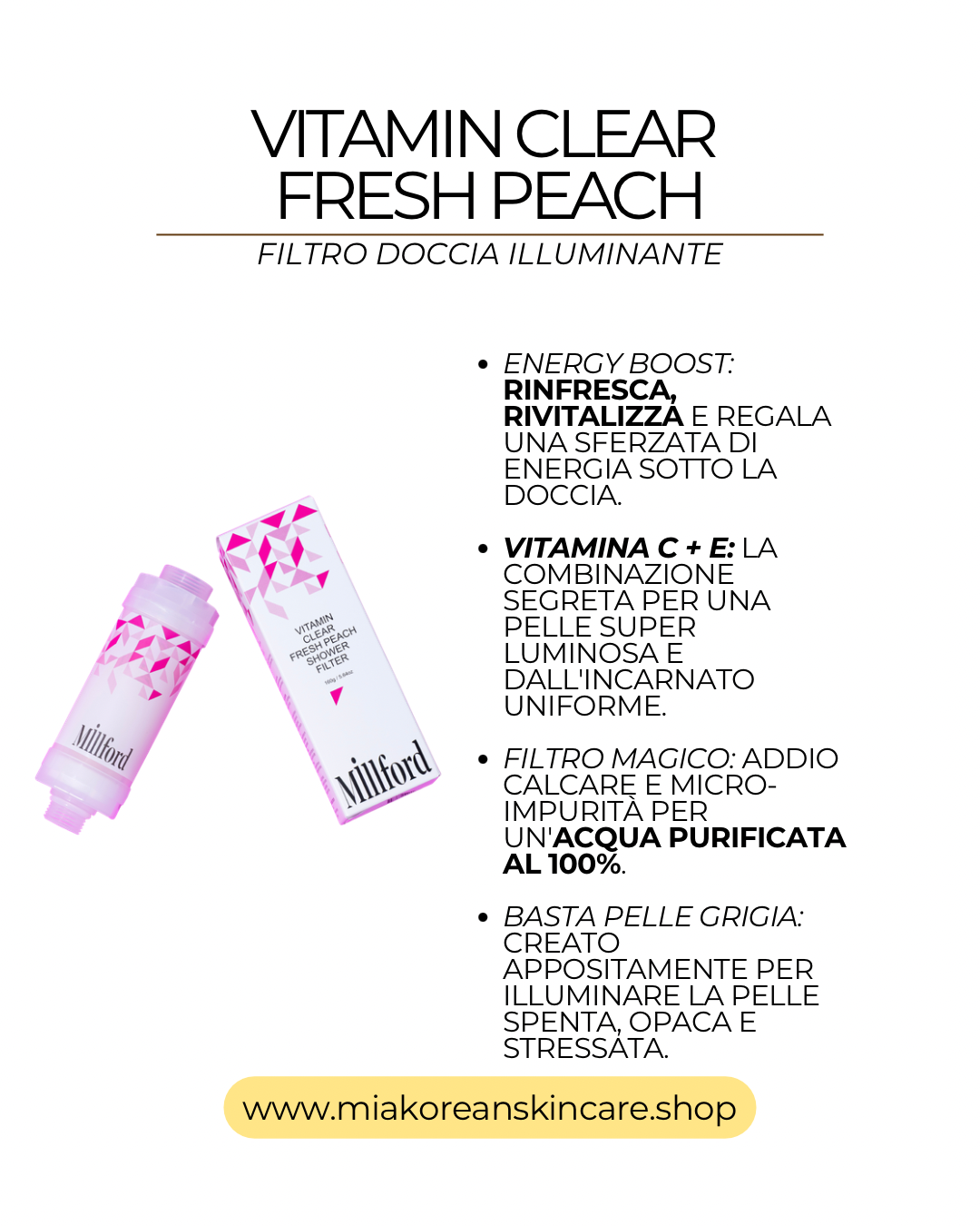 MILLFORD - Filtro doccia detergente idratazione intensa con vitamine aroma pesca