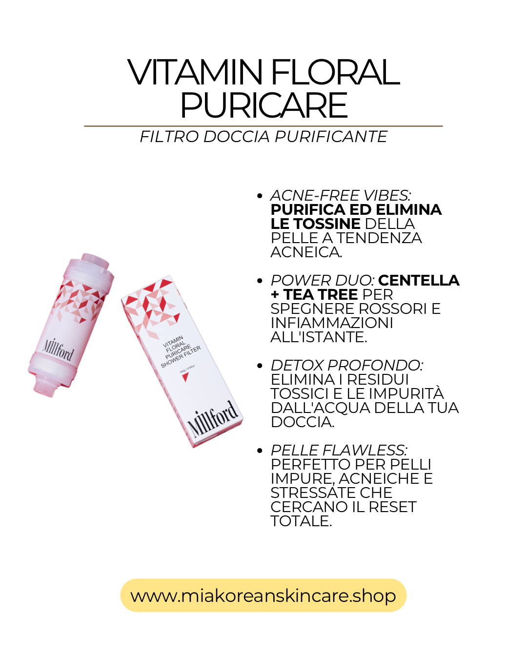MILLFORD - Filtro doccia detergente idratazione intensa con vitamine aroma floreale
