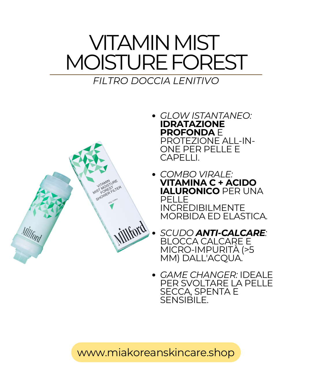 MILLFORD - Filtro doccia con vitamine idratazione intensiva aroma foresta verde