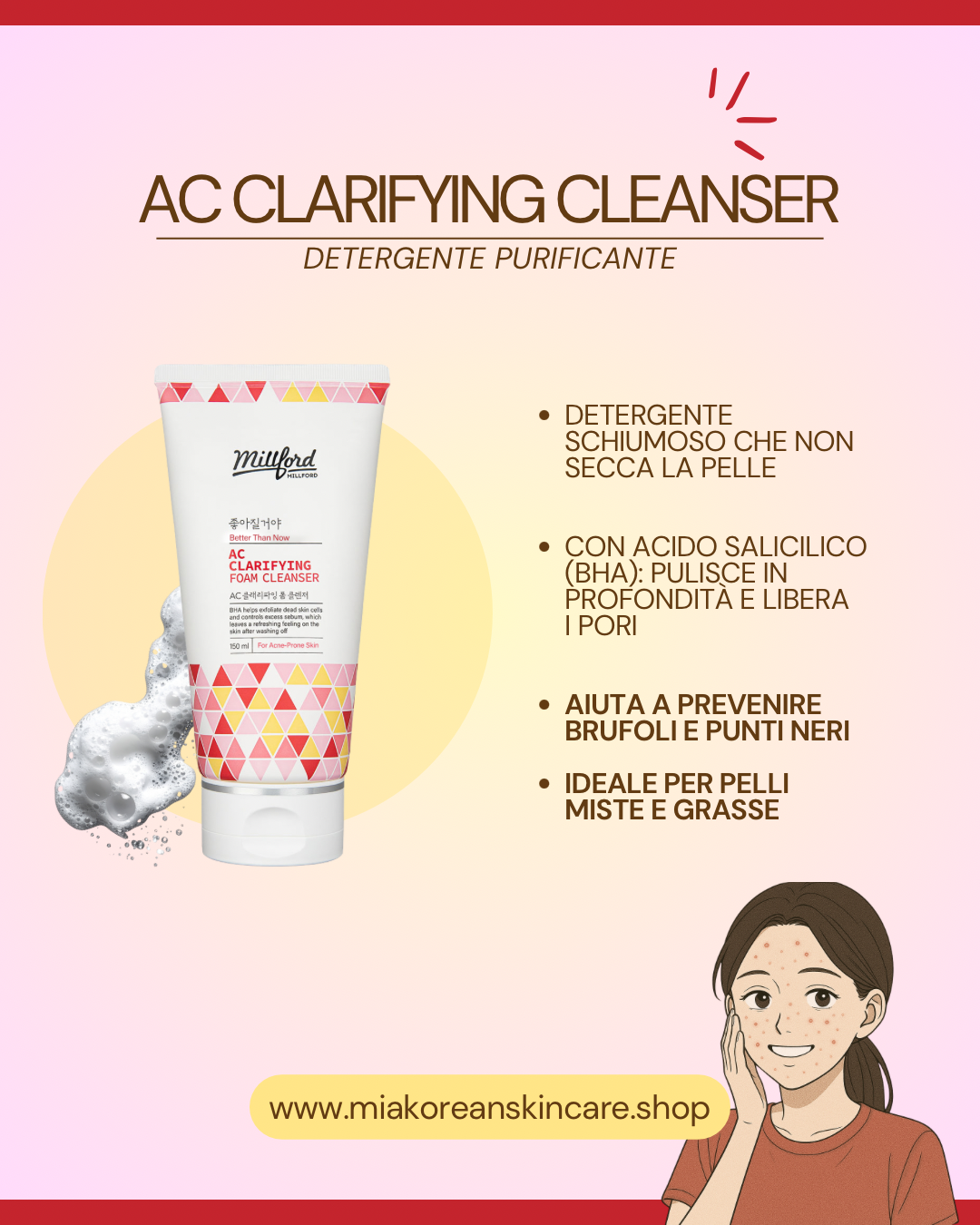 MILLFORD AC DETERGENTE SCHIUMOSO SCHIARENTE PER PELLI GRASSE