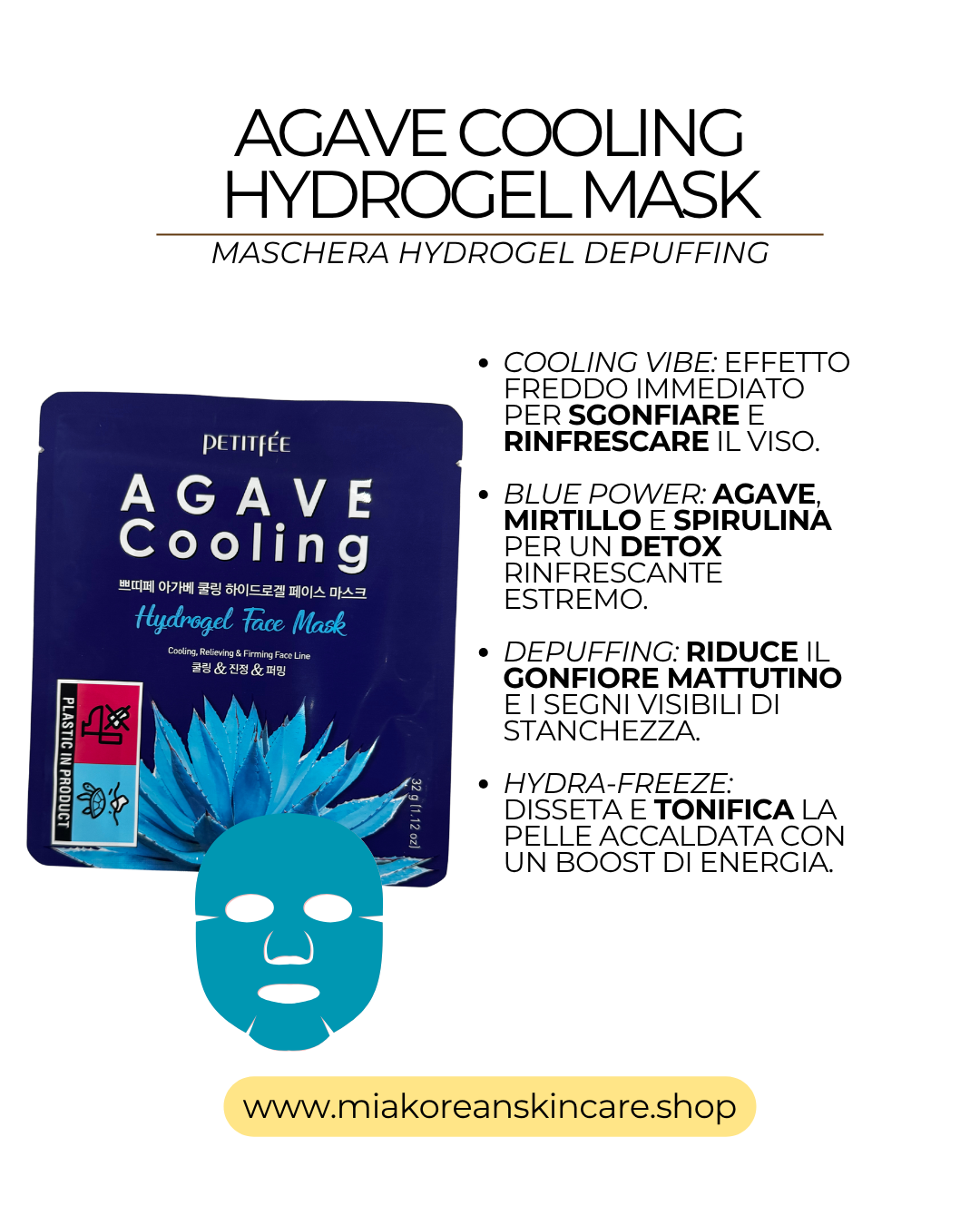 PETITFEE - Maschera viso in hydrogel con Agave Blue 1 pz
