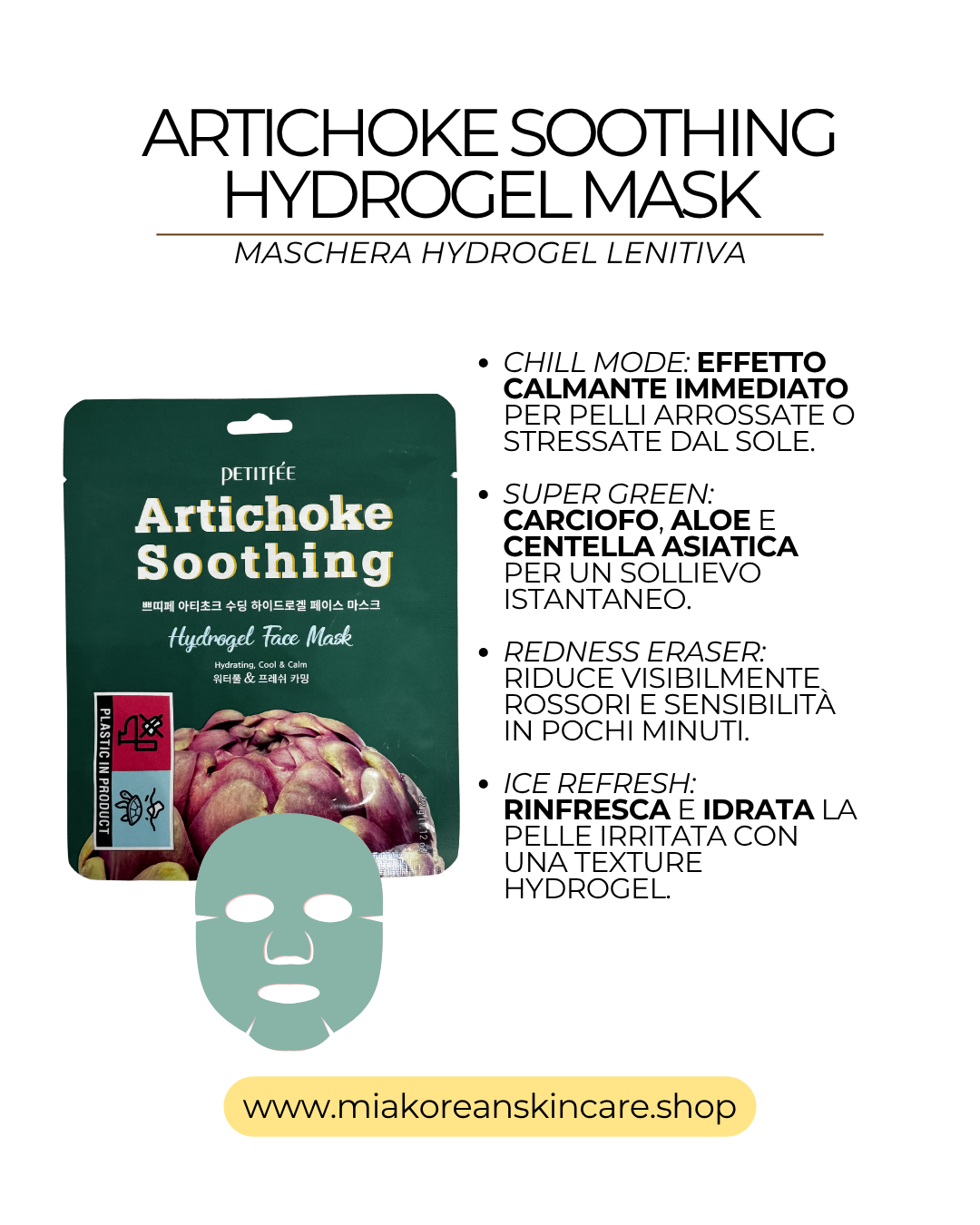 PETITFEE - Maschera viso in hydrogel al carciofo 1 pz