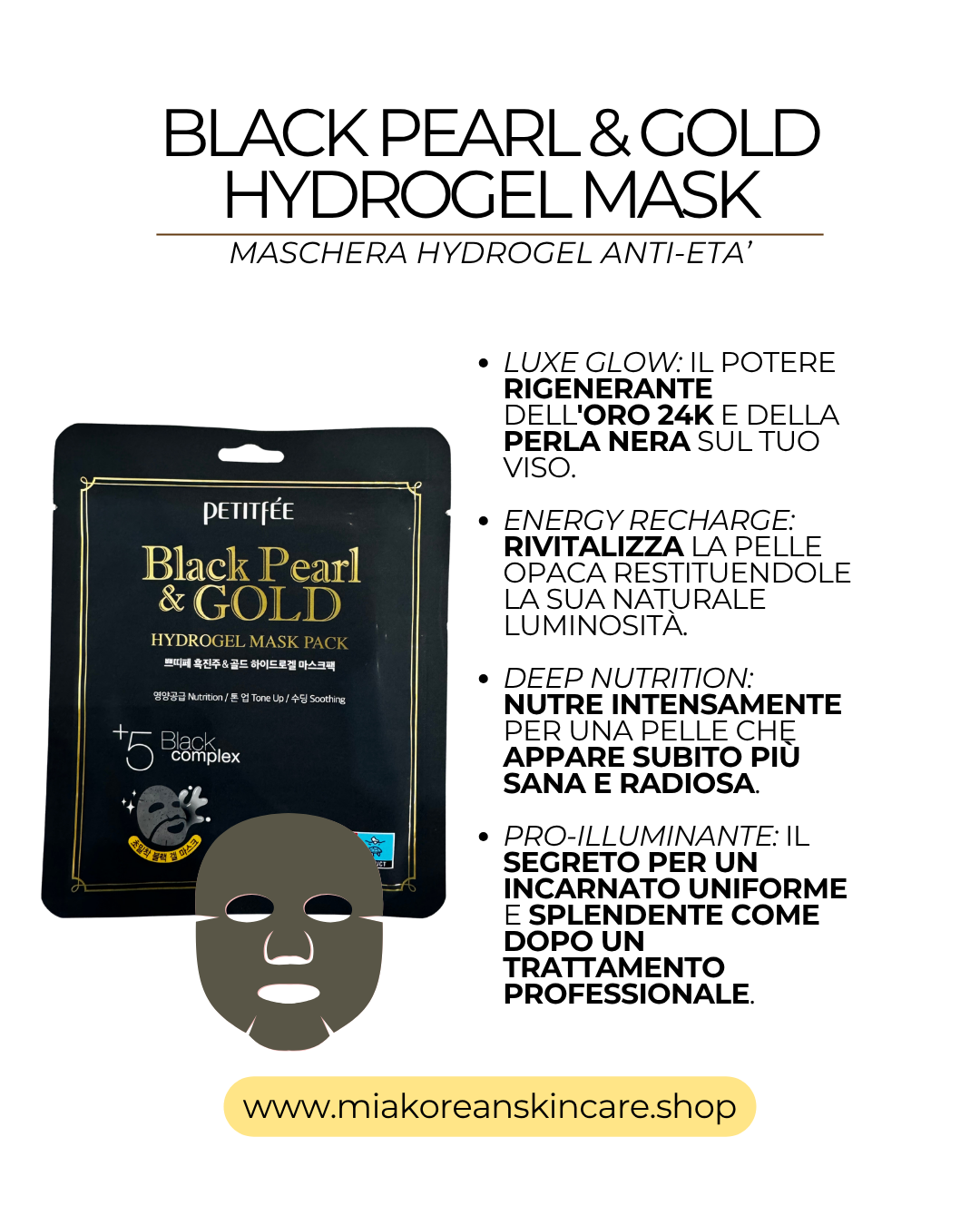 PETITFEE - Maschera viso in hydrogel con perla nera ed oro 1 pz