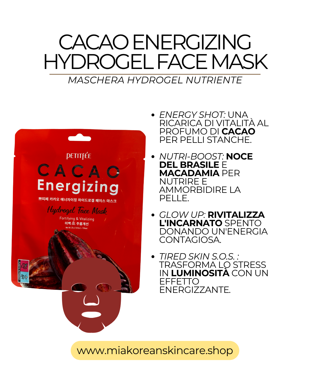 PETITFEE - Maschera viso in hydrogel al cacao 1 pz