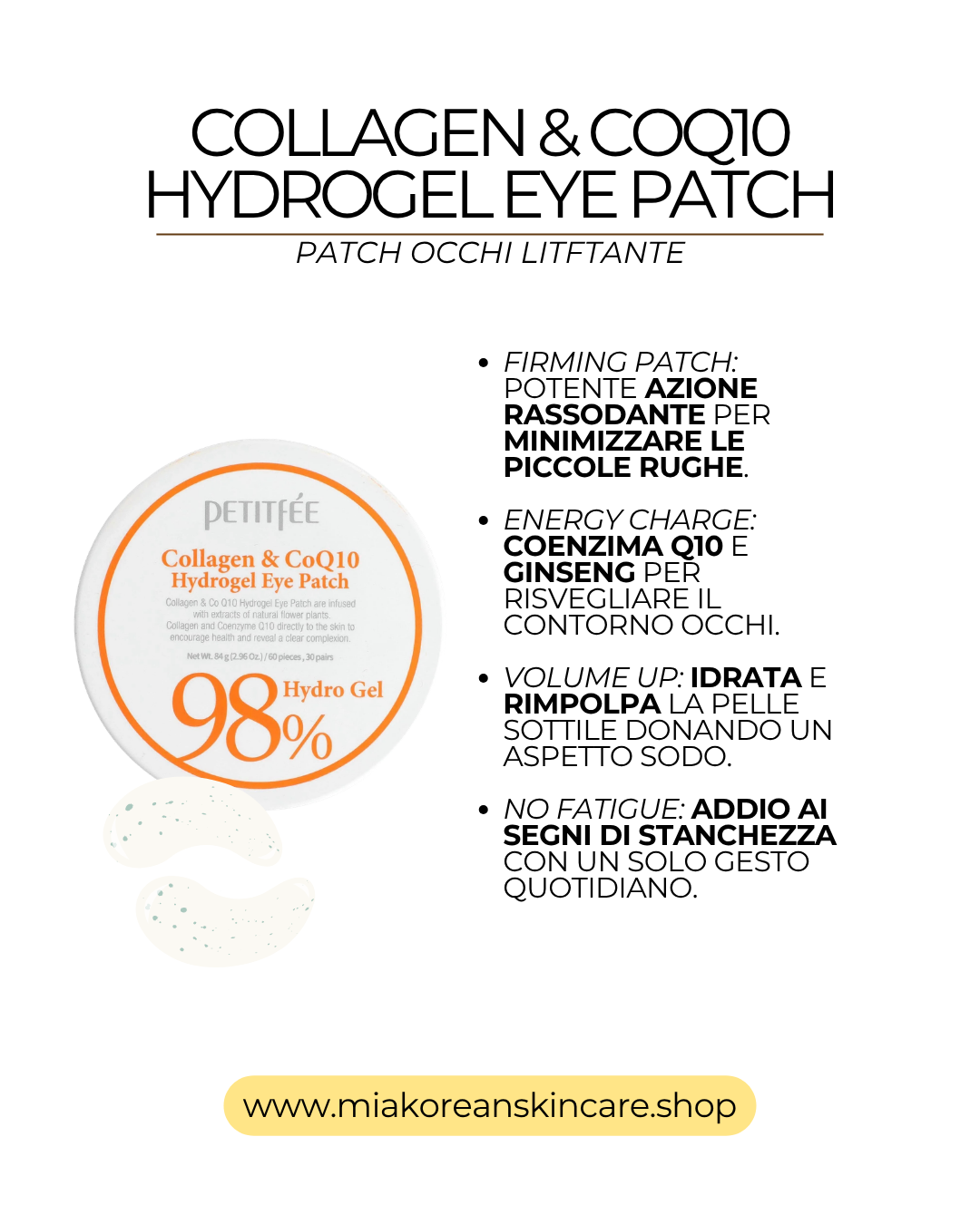 PETITFEE - Patch maschera contorno occhi con collagene e coenzima Q10 60 pz