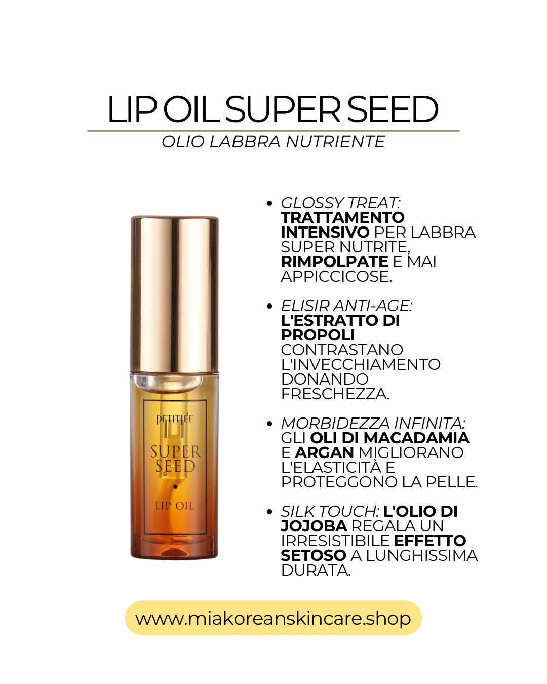 PETITFEE - Olio labbra naturale idratante ed illuminante 3,5 gr
